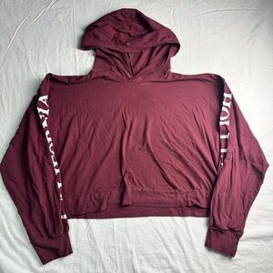 Hollister California Crop Hoodie Maroon Burgundy Long Sleeve XL Script Logo
